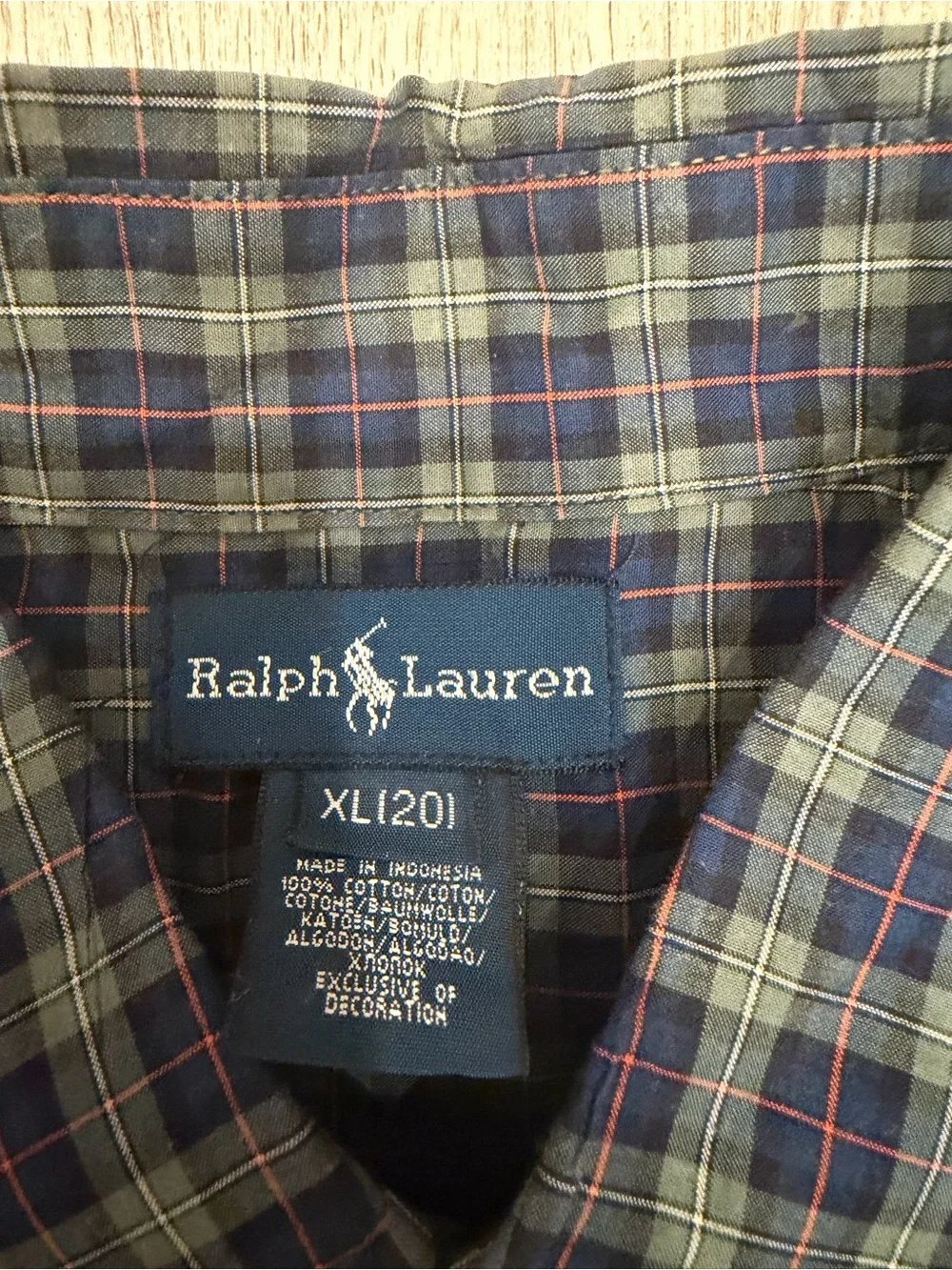Ralph Lauren XL Green Navy Plaid 100% Cotton Button Down Shirt